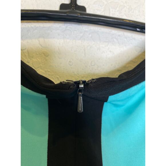 Cache Black Teal Sleeveless Bodycon Midi Dress Stretchy Colorblock Poly EUC Sz 8 - Picture 6 of 14